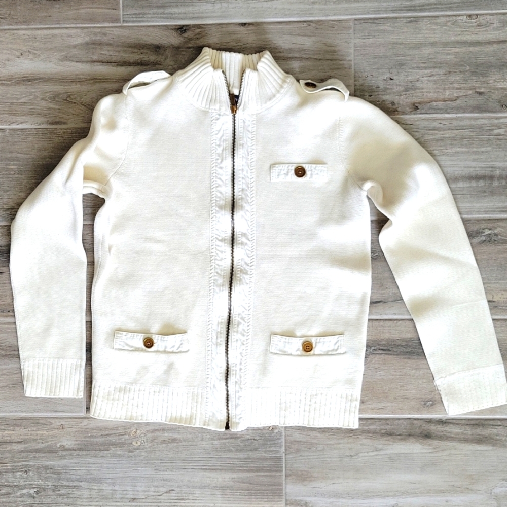 Jones New York White zip sweater size small